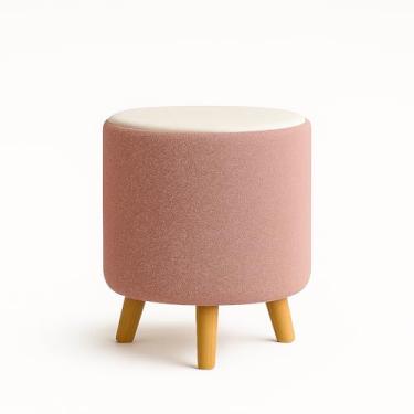 Imagem de Puff Banquetas Redondo Banco Pufe Assento Macio em Courino Tecido Boucle Decorativo para Sala Escritório Apartamento Quarto Infantil Manu com Pés em Madeira (Rose/Offwhite)
