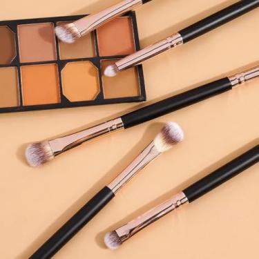 Imagem de Pincel corretivo sob os olhos e pincel de base para maquiagem líquida, 6 peças de pincel de maquiagem Kabuki angular sintético denso, para líquido, creme e pó (preto dourado)