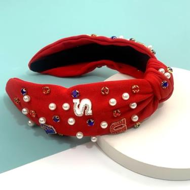 Imagem de Bandanas com bandeira para 4 de julho, acessórios de cabelo femininos, presente do Dia da Independência e Memorial Day, nó de pérola de cristal