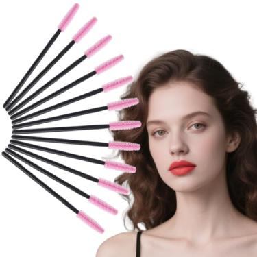 Imagem de 50 peças de bastão de rímel de silicone, pincéis descartáveis de sobrancelha, pincel de cílios macios para extensão de cílios e maquiagem (alça preta rosa)