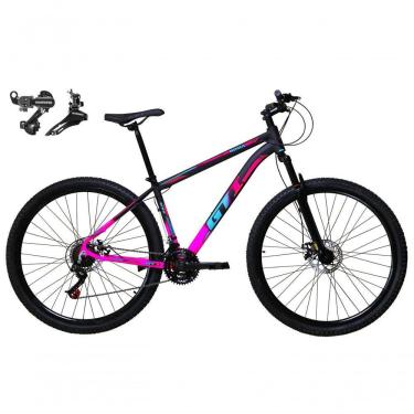 Imagem de Bicicleta Aro 29 Gti Roma Alumínio 21v Câmbios Shimano Freio A Disco - Preto-rosa Tam.19
