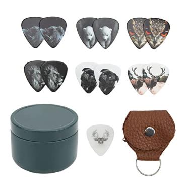 Imagem de Kit de palhetas de guitarra, design exclusivo de padrão animal, material celulóide, calibre médio, palhetas de 0,71 mm, bolsa de palheta e caixa de armazenamento para baixo de guitarra acústica
