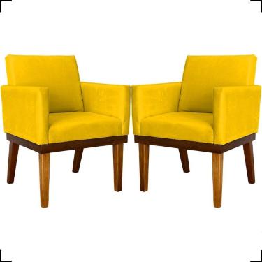 Imagem de Kit 2 Poltronas Decorativa Para Sala Recepção Consultório Escritório Base Em Madeira Divine Suede