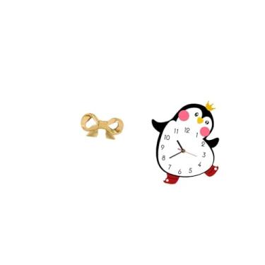 Imagem de Fenteer Puxador de Latão em Forma de Laço para Gavetas de Cozinha, Armários E Cômodas, com Relógio de Parede Decorativo de Madeira com Desenho de Pinguim, Ali