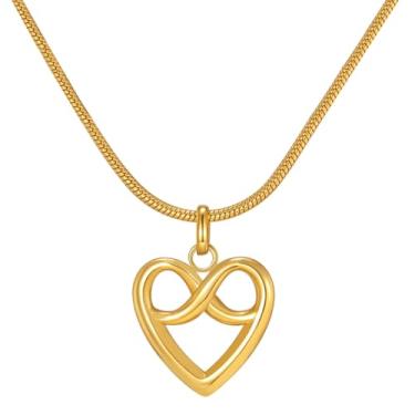Imagem de Kokoma Colar com pingente de coração infinito para mulheres, colar de gargantilha de coração vazado, corrente empilhável, joia minimalista de aço inoxidável