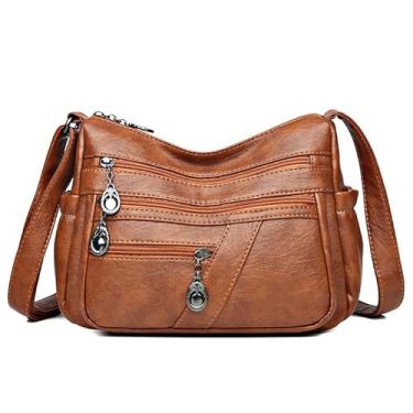 Imagem de Bolsa Tiracolo Feminina Moderna Em Couro Pu Alta Qualidade，Design Com Vários Bolsos, Grande Capacidade (Marrom)