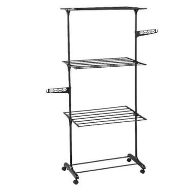 Imagem de Varal De Chão Preto 3 Andares Dobrável Vertical Roupas Cor Compacto Pr