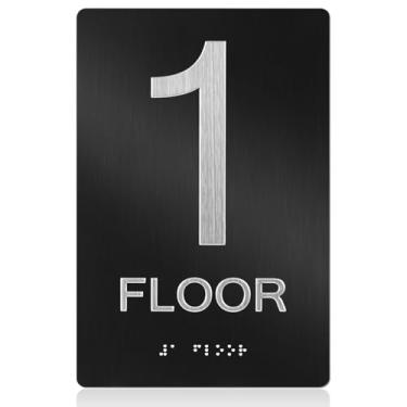 Imagem de Otoolling Placa de 1º andar com fita dupla face placa numérica de alumínio para porta 15,24 cm x 23 cm preto prata para casa apartamento escritórios porta elevador