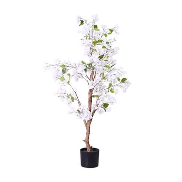 Imagem de Árvores artificiais realistas, buganvílias com troncos de madeira natural, buganvílias falsas de seda com flores brancas de seda, decoração interna para sala de estar, varanda, escritório (4 pés)