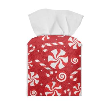 Imagem de Goronwyfloyd Capa de caixa de lenços de doces vermelhos e bengalas à prova d'água, quadrada, elegante, decorativa, capa resistente para decoração de Natal para casa