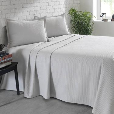 Imagem de Colcha Piquet Lisa Casal + 02 Porta Travesseiros Prata