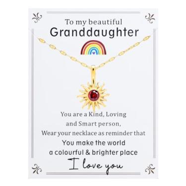 Imagem de JINGMARUO Colar de sol banhado a ouro com pedra do mês de nascimento para neta no aniversário, você faz do mundo um cartão de lugar colorido e brilhante, Standard, Cristal, Sem Pedra Preciosa