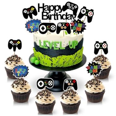 Imagem de 11 Pcs Video Game Cake Topper - Sturdy Cardboard Gamer Cake Decorations with Detailed Gamepads, Easy & Firm Installation Sticks - Splashy Video Game Decorations for Boys & Girls