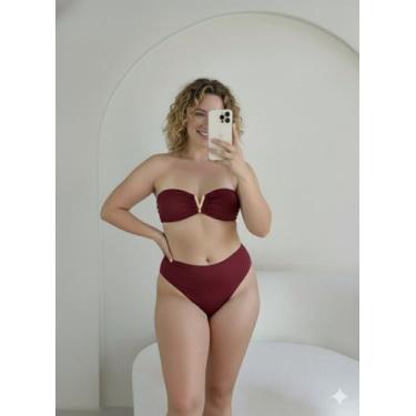 Imagem de Biquini Plus Size Flora Com Decote em V - Própria, Marsala, GG