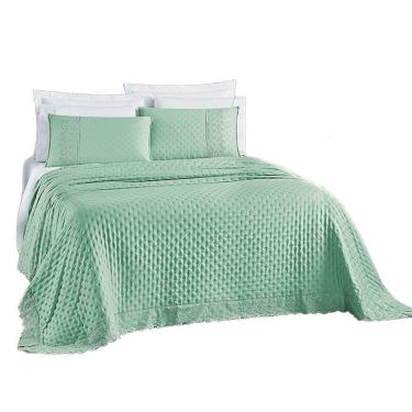 Imagem de Kit Cobre Leito Colcha Nobre Casal Queen 3 Peças Micropercal 200 Fios Matelado - Verde Salvia