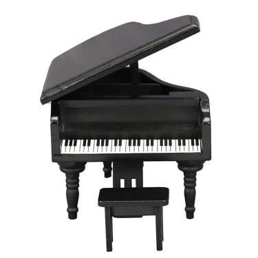 Imagem de Móveis de casa de bonecas em miniatura, piano de cauda preto de madeira