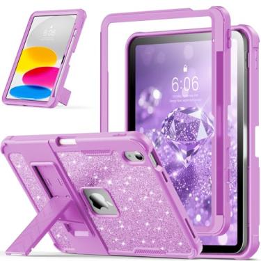 Imagem de INFILAND Capa infantil para iPad A16 11 polegadas 11ª geração, iPad 10ª geração, capa protetora resistente à prova de choque com suporte, capa fofa de glitter para meninas, mulheres, rosa (roxo)