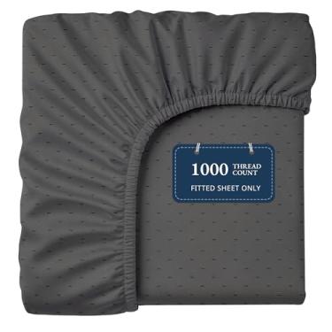 Imagem de Lane Linen Lençol de elástico 100% algodão egípcio (139,7 cm x 193 cm + 40,6 cm) - Tecido acetinado elegante, ultramacio, respirável, altamente durável, bolsos profundos de até 43 cm - Carvão de