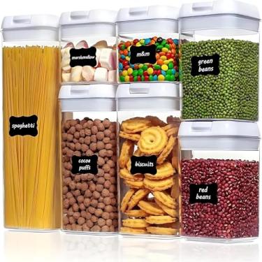 Imagem de Conjunto de Potes Herméticos em Acrílico, 7 Peças, Organizadores de Cozinha para Alimentos, Recipientes Multiuso com Tampa Branca