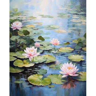 Imagem de VNUIEHG Paint by Numbers, Water Lily Lily Pad Serenity, Adult Crafts Adult Paint by Number Kits, artesanato artístico para decoração de casa (sem moldura, 40 x 50 cm)