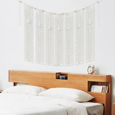 Imagem de onaner Macramê de parede Boho pendurado com corda para pendurar, tapeçaria de parede boho, tapeçaria tecida à mão de algodão natural, decoração de macramê para decoração de janelas, paredes e acima da