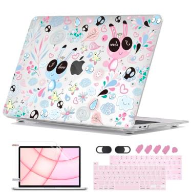 Imagem de Seanai Capa para M2 MacBook Pro de 13 polegadas 2025-2016 M1 A2338 A2289 A2251 A2159 A1989 A1706, capa rígida com padrão para teclado Flim para Mac Pro 13 Touch Bar e Touch ID, coelhos e borboletas