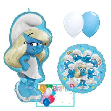 Imagem de Anagram Balloons Officially Licensed Party Supplies for Smurf's Birthday Party Balloon Bouquet Set, Multicolored, Ideal for Birthdays, Themed Events, & Celebrations