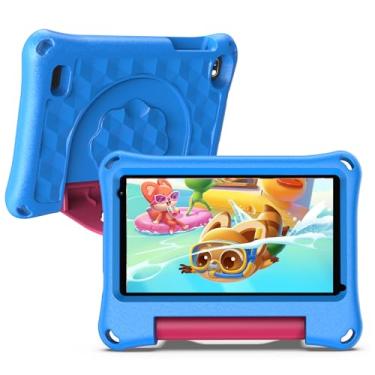 Imagem de qunyiCO Tablet infantil de 7 polegadas 32 GB Android 10.0 WiFi Câmera Bluetooth 2 GB RAM HD Touch Screen 1024 x 600 Capa à prova de crianças, controle parental aplicativo de aprendizagem na Google Certified Playstore azul