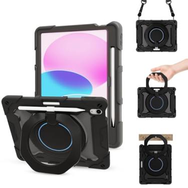 Imagem de Capa para iPad 10ª geração 2022 de 10,9 polegadas com suporte para lápis/suporte giratório de 360°/alça de alça de ombro para crianças e meninas, capa protetora resistente para iPad 2022 de 10,9
