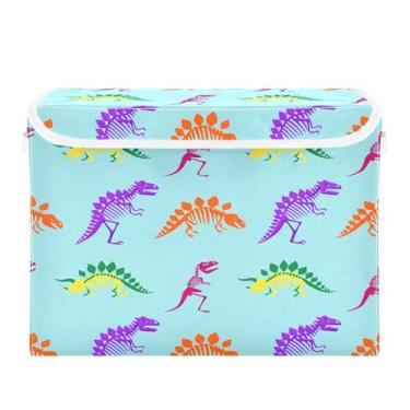 Imagem de SEHANY Cestas de armazenamento engraçadas de dinossauro com tampas, organizador de caixa de armazenamento dobrável, caixas de armazenamento de armário de tecido para roupas cobertor de escritório