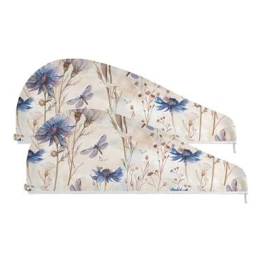 Imagem de SEHANY Toalha de cabelo de microfibra de flores coloridas elegantes para mulheres, 2 peças, turbantes de cabelo de secagem rápida com botão, touca de cabelo seco absorvente toalha de secagem de cabelo