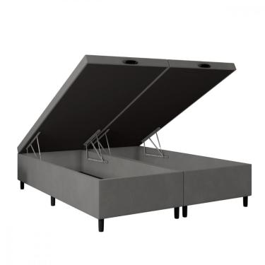 Imagem de Base Para Cama Box King Com Baú 192x203x35 Cinza Portobel Cinza