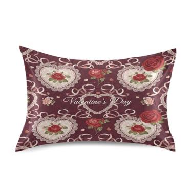 Imagem de SEHANY Capas de almofada de seda para cabelo e pele para o Dia dos Namorados, capas de almofada de cetim respiráveis macias e refrescantes com fecho de envelope, tamanho king (50,8 x 101,6 cm)