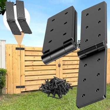 Imagem de JAXYOOM Dobradiças de portão resistentes, 2 peças, dobradiça de porta dobrável ajustável de 270 graus com parafusos, ferragens de alça dupla para cercas de madeira, portas de celeiro e mesa, preta