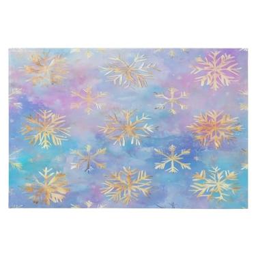 Imagem de CEBUGI Tapete de área 60 x 90 cm macio lavável tapete antiderrapante com revestimento de borracha iridescente flocos de neve tapetes de área para sala de estar, quarto, decoração de casa