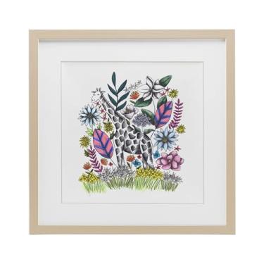 Imagem de Stupell Industries Girafa no meio de flores Impressão emoldurada de bétula sob vidro, design de Cecilia Battaini, 33 x 33