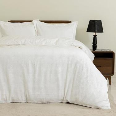 Imagem de Dreamology Conjunto de capa de edredom, conjunto de cama aconchegante de waffle grosso para todas as estações, 3 peças com capa de edredom e fronhas (branco nuvem, Queen)