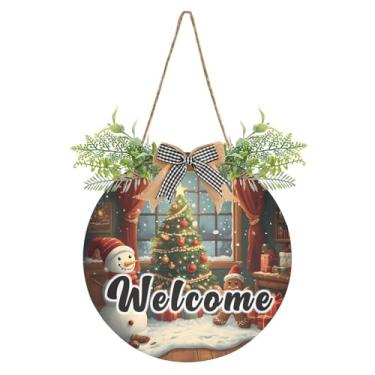 Imagem de YETTASBIN Placa de boas-vindas de árvore de Natal, boneco de neve, placa à prova d'água, para pendurar na parede, guirlanda decorativa de varanda, para inauguração de casa, quintal, jardim, decoração