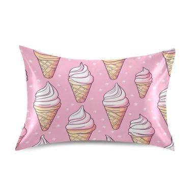 Imagem de xigua Fronha de cetim em cone de sorvete para cabelo e pele lavável na máquina almofada de cetim antiderrapante refrescante capa de cama queen com fecho de envelope, 50,8 cm x 76,2 cm