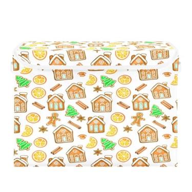 Imagem de Wassud Cestos de armazenamento dobráveis com tampas, casas de pão de gengibre, cestas organizadoras de tecido dobráveis para armário, casa e decoração sazonal 41,5 x 32,5 x 30,8 cm