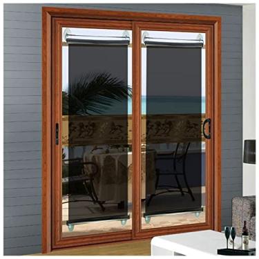 Imagem de uhyOHF 2 peças de proteção solar portátil sem perfuração para janela de porta de vidro, espelho unidirecional e persiana de rolo transparente com ventosas, loja de sala de estar de escritório (preto