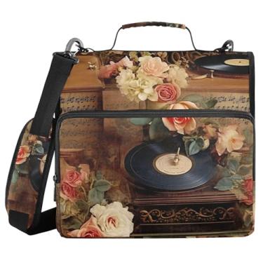 Imagem de xigua Fichário vintage com zíper para toca-discos com alça de ombro e alça para transporte fácil, fichário de 3 anéis de 3 cm para escola, painel de expansão e arquivo expansível