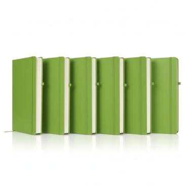 Imagem de Caderno de anotações com elástico no tamanho A5, suporte para caneta, capa dura em material sintético, miolo 80 folhas pautadas na cor bege. Caderno A5 Capa em PU (21x14,5) (5, Verde)