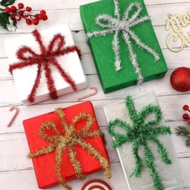 Imagem de 1 peça de fita fina dourada metálica para decoração de Natal, decoração de embrulho de presente, casa, enfeites de Natal DIY, feriados, artigos de festa