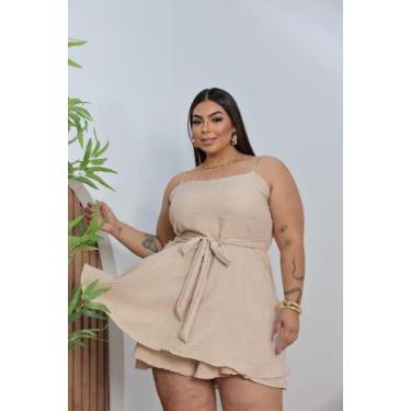 Imagem de Macaquinho Vestido Rodado Plus Size Bojo E Alça Ajustável - J&G Estilo