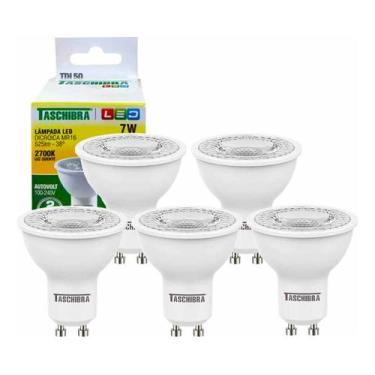 Imagem de 5 Lâmpada De Led Dicróica Mr16 Tdl 50 7w Gu10 Taschibra 2700k