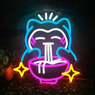 Imagem de Luz LED Ramen Neon - Placa neon de macarrão de urso fofo, decoração de parede japonesa regulável para salas de jogos, restaurantes, bares e quartos de crianças, presente exclusivo com uso interno