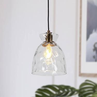 Imagem de KSANA Luminárias pendentes douradas, 1 luz moderna pendurada com sombra de vidro texturizado, luzes pendentes de ilha de cozinha para sala de jantar, sala de estar, hall de entrada