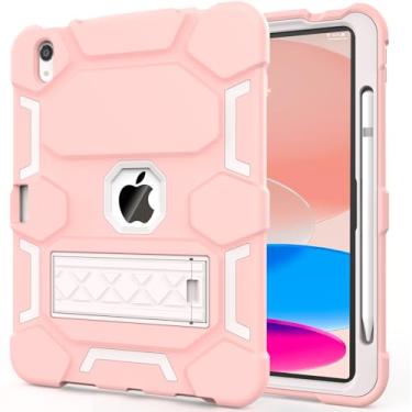 Imagem de CCMAO Capa para iPad 10ª geração 10,9 polegadas 2022, iPad (A16) 11ª geração 2025, com suporte e porta-lápis, capa protetora híbrida resistente à prova de choque para crianças, rosa claro + branco