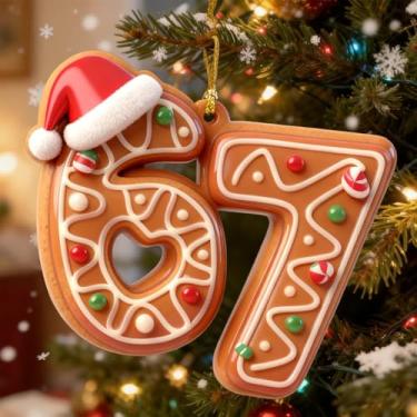 Imagem de Enfeite de Natal 67, ornamento personalizado 67 2025, chapéu de Papai Noel, 6, 7, meme, enfeite de árvore de Natal, enfeites engraçados de gíria adolescente 67, decorações de árvore de Natal (67-B)